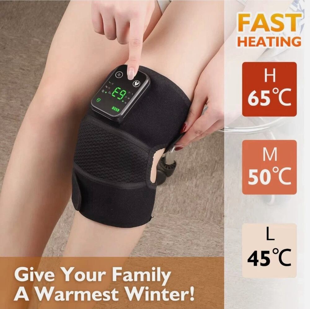 Multi-use Heated Massager Vibration Brace Wrap For Joint Pain Relief Black